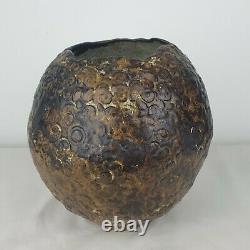 Unique Large Vintage Brutalist Handmade Textured Art Pottery Vase Signed