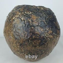 Unique Large Vintage Brutalist Handmade Textured Art Pottery Vase Signed