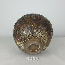 Unique Large Vintage Brutalist Handmade Textured Art Pottery Vase Signed