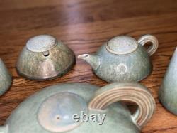 Unique RARE Vintage Dianne Searle Signed Studio Pottery Tea Set Turquoise Glaze