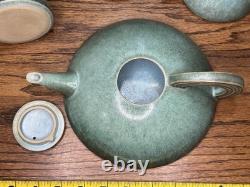 Unique RARE Vintage Dianne Searle Signed Studio Pottery Tea Set Turquoise Glaze