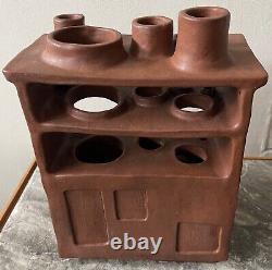 Unique Vintage 1960s Clay Ceramic Vase Mid Century Modern Pottery Signed Deyoe