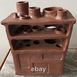 Unique Vintage 1960s Clay Ceramic Vase Mid Century Modern Pottery Signed Deyoe