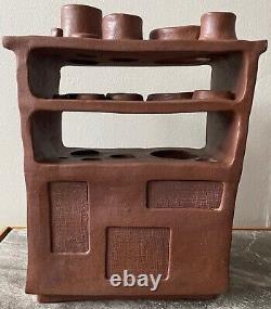 Unique Vintage 1960s Clay Ceramic Vase Mid Century Modern Pottery Signed Deyoe