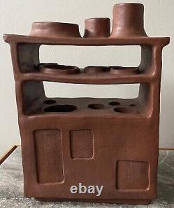 Unique Vintage 1960s Clay Ceramic Vase Mid Century Modern Pottery Signed Deyoe