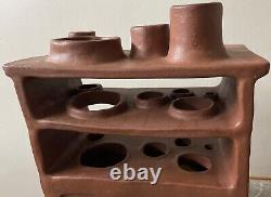 Unique Vintage 1960s Clay Ceramic Vase Mid Century Modern Pottery Signed Deyoe