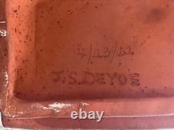 Unique Vintage 1960s Clay Ceramic Vase Mid Century Modern Pottery Signed Deyoe