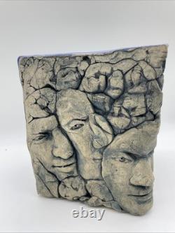 Unique Vintage Signed Batson Studio Pottery Anthropomorphic Face Sculpture Vase