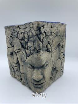 Unique Vintage Signed Batson Studio Pottery Anthropomorphic Face Sculpture Vase
