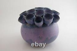Unique Vintage Studio Art Pottery Ball Vase Lavender to Blue Hues Signed