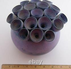Unique Vintage Studio Art Pottery Ball Vase Lavender to Blue Hues Signed