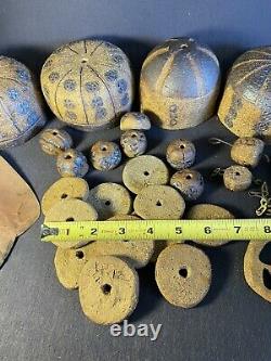 Unique hand made vintage pottery hanging chimes many pieces L Roth