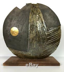 Unusual Large Round RAKU Studio ART Pottery Vase, Sculpture Vintage Modern, 027