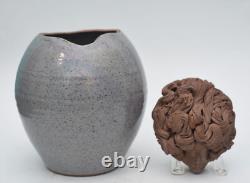 Unusual Vintage Terracotta Clay Studio Pottery Vase Jar Medusa Head LID