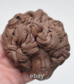 Unusual Vintage Terracotta Clay Studio Pottery Vase Jar Medusa Head LID