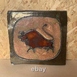 VINTAGE 1950s ADAM DWORSKI WYE STUDIO POTTERY CLYRO WALL PLAQUE BULL -SIGNED