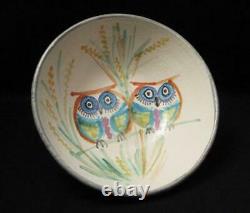 VINTAGE BETTY McLAREN AUSTRALIAN STUDIO POTTERY HAND PAINTED OWL BOWL SIGNED