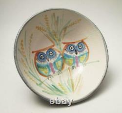 VINTAGE BETTY McLAREN AUSTRALIAN STUDIO POTTERY HAND PAINTED OWL BOWL SIGNED