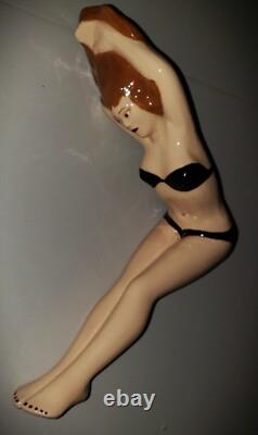 VINTAGE Dorothy Kindell Pottery Studio Bikini Lady Pin-Up Porcelain Wall Hanger