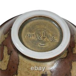 VINTAGE Louis Mideke 5.5 Bowl Studio Pottery Splash Glaze Oriental Inspired MCM