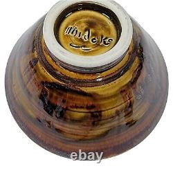 VINTAGE Louis Mideke 5.75 Bowl Studio Pottery Splash Glaze Asian Inspired MCM