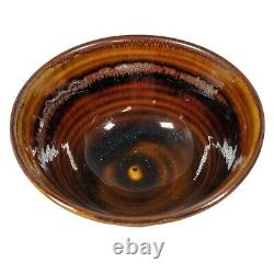 VINTAGE Louis Mideke 5.75 Bowl Studio Pottery Splash Glaze Asian Inspired MCM
