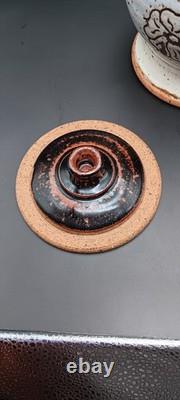 VINTAGE MID CENTURY STUDIO POTTERY JOEL EDWARDS LG POTTERY JAR With LID