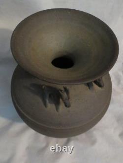 VINTAGE SPANISH STUDIO POTTERY FOOTED VESSEL with 3-D FIGURAL ANIMALS
