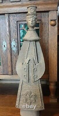 VINTAGE STUDIO ART POTTERY CLAY FEMALE CANDLESTICK SIGNED 20.5 tall RUSSIA