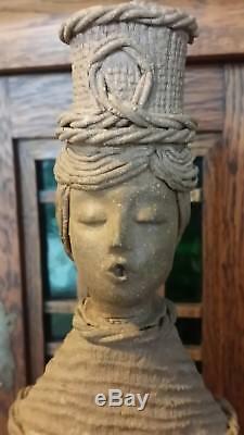 VINTAGE STUDIO ART POTTERY CLAY FEMALE CANDLESTICK SIGNED 20.5 tall RUSSIA