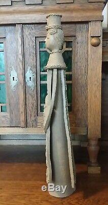 VINTAGE STUDIO ART POTTERY CLAY FEMALE CANDLESTICK SIGNED 20.5 tall RUSSIA