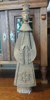 VINTAGE STUDIO ART POTTERY CLAY FEMALE CANDLESTICK SIGNED 20.5 tall RUSSIA