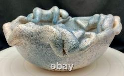 VINTAGE STUDIO POTTERY EMBOSSED THREE WOMEN BODY ART GLASS GEODE BOWL 9, c1980