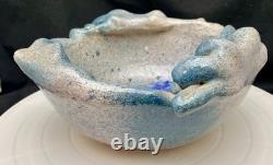 VINTAGE STUDIO POTTERY EMBOSSED THREE WOMEN BODY ART GLASS GEODE BOWL 9, c1980