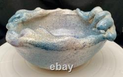 VINTAGE STUDIO POTTERY EMBOSSED THREE WOMEN BODY ART GLASS GEODE BOWL 9, c1980