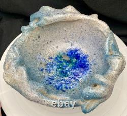 VINTAGE STUDIO POTTERY EMBOSSED THREE WOMEN BODY ART GLASS GEODE BOWL 9, c1980