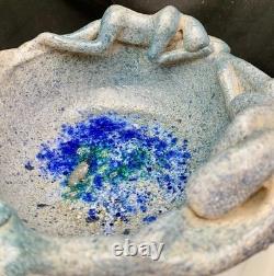 VINTAGE STUDIO POTTERY EMBOSSED THREE WOMEN BODY ART GLASS GEODE BOWL 9, c1980