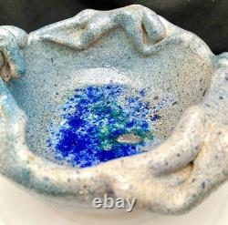 VINTAGE STUDIO POTTERY EMBOSSED THREE WOMEN BODY ART GLASS GEODE BOWL 9, c1980