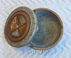 VTG 1970s J. Wells Studio Pottery Lidded Ashtray Signed MCM Speckled Stoneware