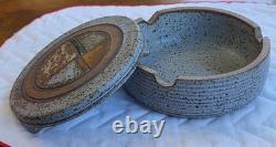 VTG 1970s J. Wells Studio Pottery Lidded Ashtray Signed MCM Speckled Stoneware
