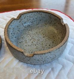 VTG 1970s J. Wells Studio Pottery Lidded Ashtray Signed MCM Speckled Stoneware