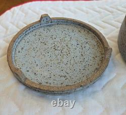 VTG 1970s J. Wells Studio Pottery Lidded Ashtray Signed MCM Speckled Stoneware