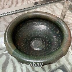 VTG 85' Arts And Crafts Pottery Cut Out Design Flying Saucer Vessel Bowl Signed
