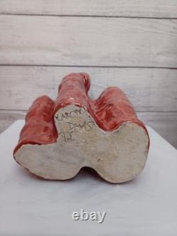 VTG Abstract Primitive Studio Art Pottery Sculptural Vase Sign Karon Davis 1992