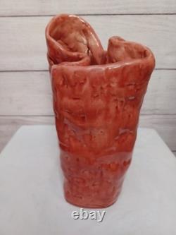 VTG Abstract Primitive Studio Art Pottery Sculptural Vase Sign Karon Davis 1992