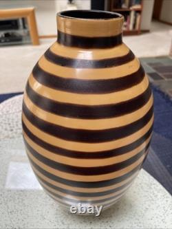 VTG Artisan Made LARGE Stripe Pottery Vase Signed By The Artist 15.5 PERU RARE