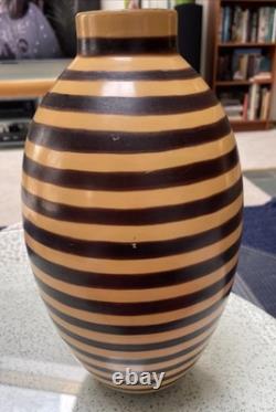 VTG Artisan Made LARGE Stripe Pottery Vase Signed By The Artist 15.5 PERU RARE