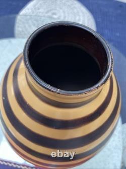 VTG Artisan Made LARGE Stripe Pottery Vase Signed By The Artist 15.5 PERU RARE