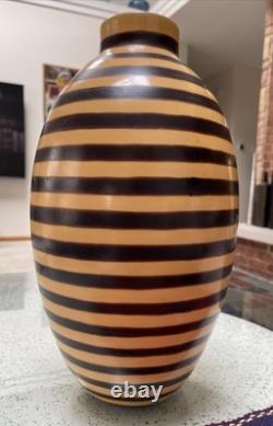 VTG Artisan Made LARGE Stripe Pottery Vase Signed By The Artist 15.5 PERU RARE