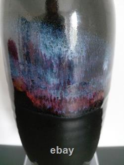 VTG Bruning Studio Pottery Seattle Large Wheel Thrown Vance BLACK BLUE PINK 11